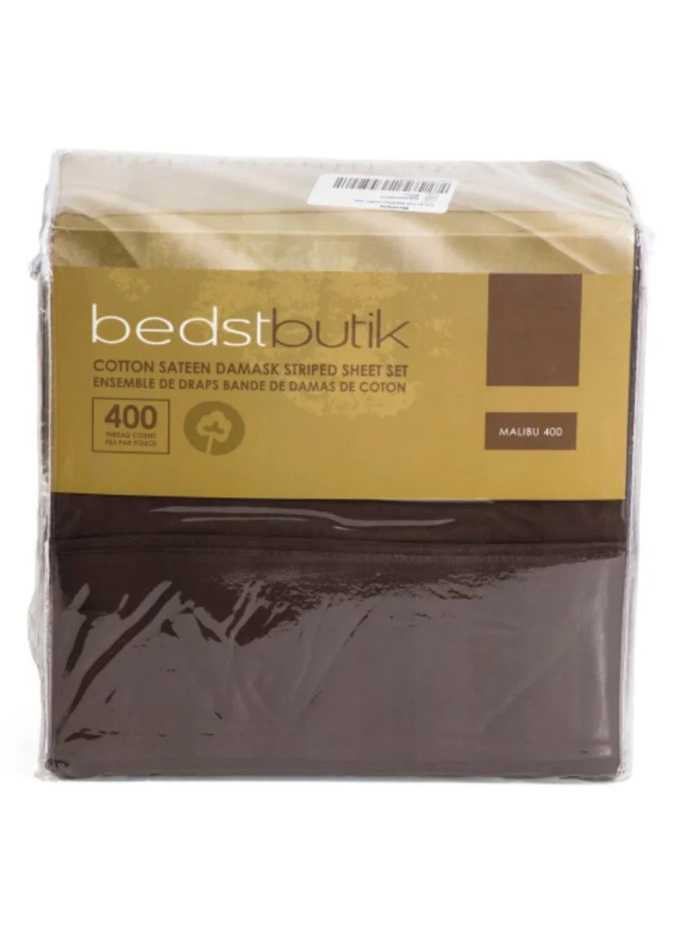 Malibu 400tc Cotton Sateen Damask Striped Sheet Set In Brown